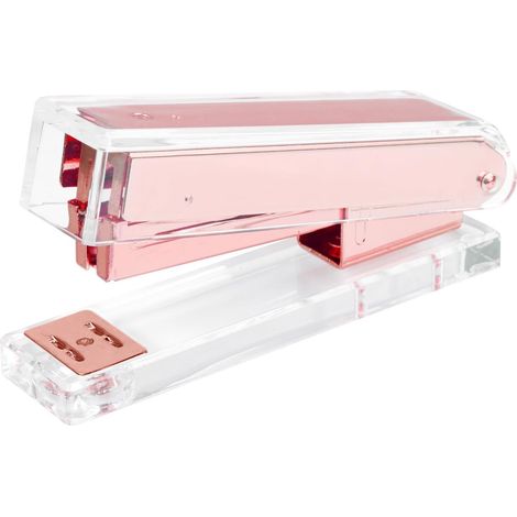 Agrafeuse de Bureau, en Acrylique Transparent, Design Ergonomique, Accessoire de Bureau Moderne Pour la Maison, le Bureau ou L'école (Or Rose) (1/5)