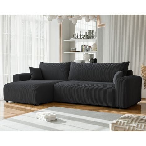 Ecksofa mit Schlaffunktion LUNA MAX in Stoff Poso Dunkelgrau Ottomane Links