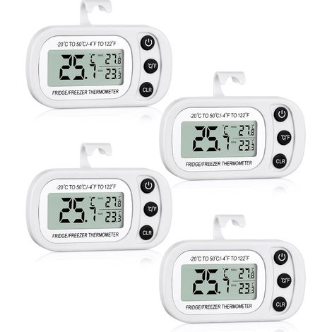 4er-Pack wasserdichte digitale Kühlschrank- und Gefrierschrankthermometer mit Magnet (Weiß) (1/4)