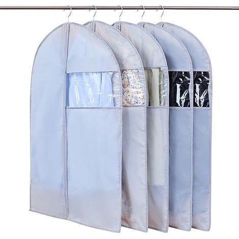5pcs Hanging Garment Bags with Transparent Window, Visible, Dustproof, Waterproof, Mothproof, and Moisture-Proof, 60x100cm Grey (1/4)