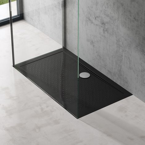 doporro Bac à douche 70x120 Receveur de Douche Antiglisse Rectangulaire Noir Lucia02AR 70x120x4 +Bonde AL01