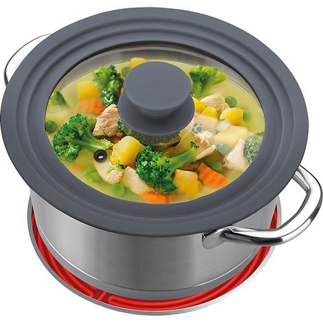 Coperchio unviversale per pentole casseruola padelle pirofile tegame da 16-20cm in vetro e silicone valvola scarico vapore (1/4)