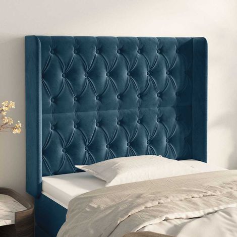 vidaXL Cabecero con orejas de terciopelo azul oscuro 93x16x118/128 cm (1/5)