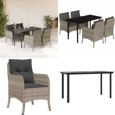 Ensemble à manger de jardin et coussins 5 pcs gris clair rotin - Chaises de jardin - Table de jardin (1/5)