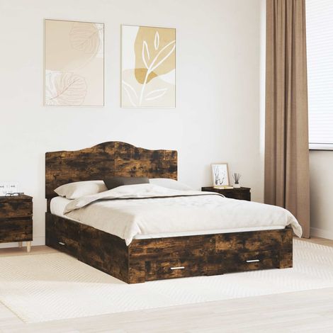 vidaXL Bettrahmen Geräucherte Eiche 140 x 190 cm Holzwerkstoff (1/5)