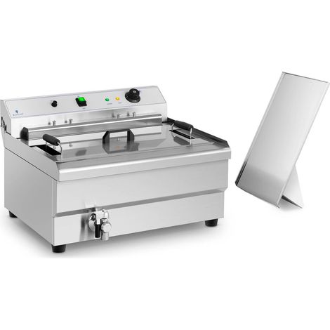 Royal Catering – Friteuse professionnelle 30 L 9000 W – Thermostat automatique – Robinet de vidange – Acier inoxydable – Tablette latérale pour graisse