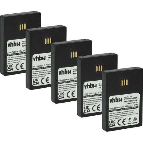 vhbw 5x Akku Ersatz für Ascom RB-D62-L, 9D62 für schnurlos Festnetz Telefon (950 mAh, 3,7 V, Li-Ion) Schwarz