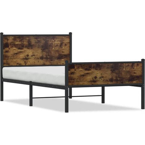 Lit simple Lit adulte Cadre de lit en métal sans matelas chêne fumé 100x190 cm (1/5)