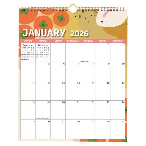 Planificador de pared para 2026 con bloques de días en blanco y marcadores de fechas - 12 meses - de enero a diciembre (1/2)