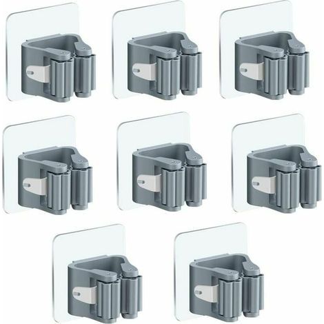 Self-Adhesive Wall-Mounted Broom Holder, Mop Holder, Wall-Mounted Broom Hook, 8 Pieces, No Drilling Required, Broom Clip, Mop Holders for Kitchen, Bathroom, Garden (Grey) (1/5)