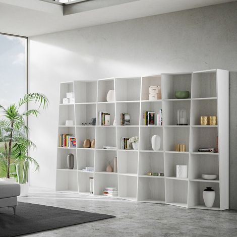 Libreria Moderna 7 Elementi 5 Ripiani Trek Bianco Frassino (1/2)