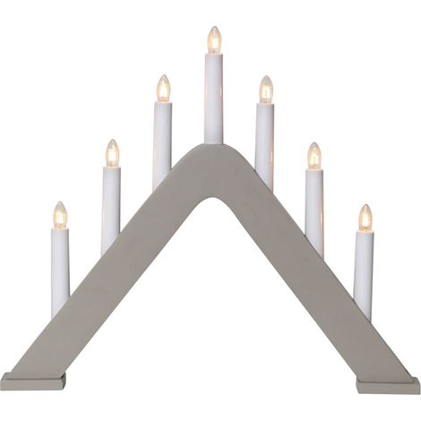 Lichterbogen ,Jarve' aus Holz, 7-flammig, austauschbare E10 Lichtquellen, grau-beige, warmweiß, H 36cm, B 41cm (1/4)
