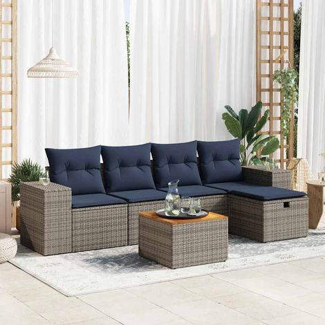 Set de muebles de jardín 6 pzas y cojines ratán sintético gris vidaXL (1/5)