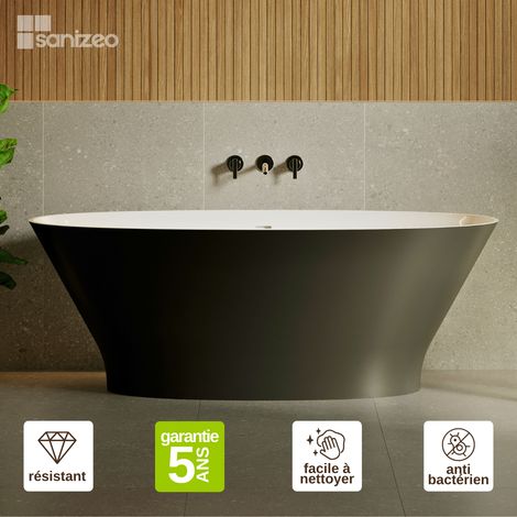 Baignoire îlot BRUS en Minéral Composite Noir et Blanc Brillant L168l81H61 - LAVABERG (1/5)