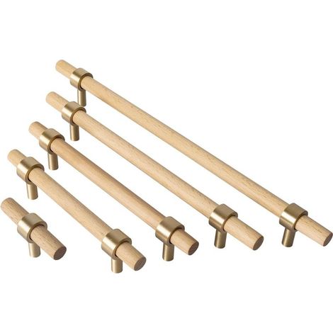 Lot de 2 poignées de meuble en bois - Trou unique - Poignées en bois pour armoires de cuisine (Brun Clair, 0MM) (1/5)