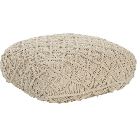 Puf de algodón beige 50 x 50 cm cojín de asiento piso macramé Berrechid