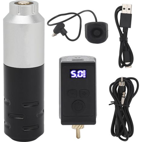 Kit machine à tatouer sans fil 1450mAh, interface RCA, alimentation rotative, stylo à tatouer court (1/5)