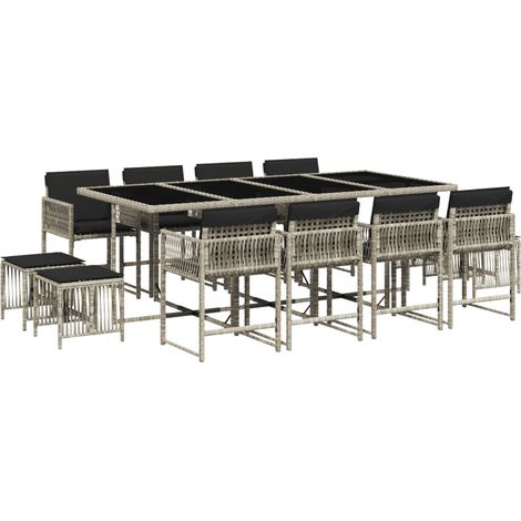 vidaXL Set da Pranzo da Giardino 13pz con Cuscini Grigio in Polyrattan (1/5)