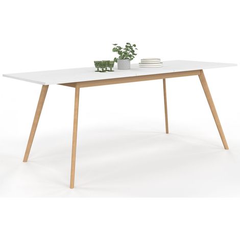 Skandinavischer ausziehbarer Tisch Rechteck INGA 6-10 Personen weiß 160-200 cm (1/5)