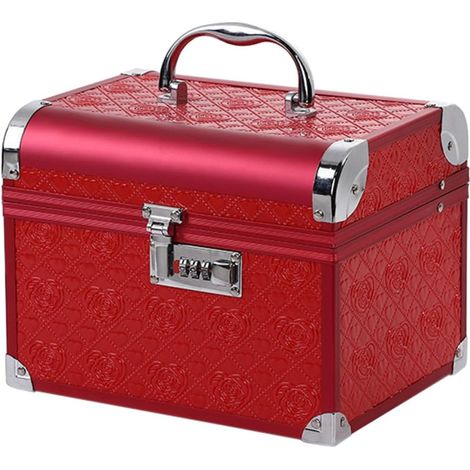 Coffre Trésor Vintage Rouge en Alliage D'aluminium et Cuir Pu, Organisateur de Bijoux Élégant, Protège les Rayures, Toucher Lisse, pour Mariage (1/5)