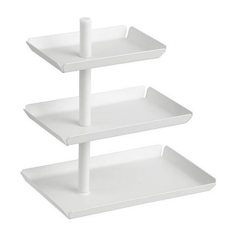 Présentoir alimentaire - Présentoir à gâteaux à trois niveaux en métal - Pour biscuits, fruits, gâteaux - Wit - L 24,5 x l 15,5 x H 28 cm (1/5)