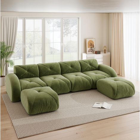 Modulsofa 4-Sitzer rahmenlos Chenille Grün Wohnzimmer OKMYHOME (1/5)