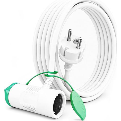 Rallonge IP44 H05VV-F 10m, Blanche, 2 Prises Schuko Câble H05VV-F 3G1,5mm² avec 2 prises Schuko protégées pour usage extérieur temporaire au jardin, en terrasse et bricolage (1/5)