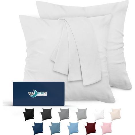Taie Oreiller 80x80 Lot de 2 en Microfibre Housse Coussin Douce Et Brossée, Toucher Peau de Pêche - Blanc (1/5)