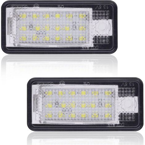 Lampadine per targa a LED per auto, super luminose, senza errori, CanBus, 6000K, bianco xeno 18SMD, 2 pezzi, luci targa a LED per A/Udi A3 S3 A4 S4 A6 S6 C6 A8 S8 Q7 RS4 RS6 (1/4)