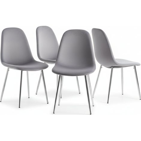 Lot de 4 Chaises Scandinaves Velours Gris Pieds Chrome 43,5x40x87cm (1/5)