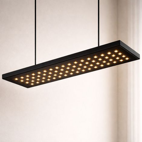 LED Hängeleuchte Pendelleuchte Esstischleuchte Wohnzimmerlampe, Metall schwarz Holz, 3 Stufen Dimmer Memoryfunktion, 40W 2000lm 3000K warmweiß, H 120 cm