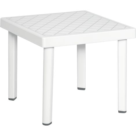 Outsunny Garden Side Table Plastic Outdoor Square Coffee End Table for Drink Snack, White