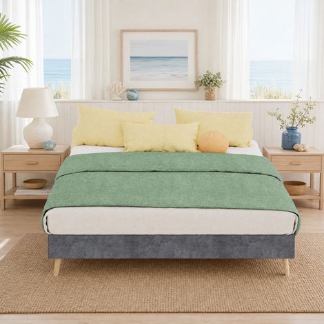 Letto matrimoniale per adulti 140x200 cm in velluto grigio, salvaspazio, senza materasso FloraGrace (1/5)