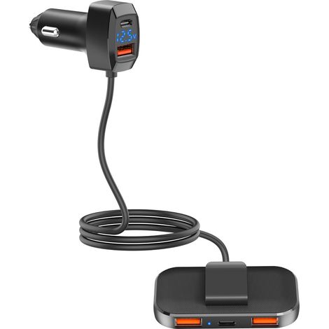 Cargador de coche USB C, adaptador de cargador de coche USB tipo C de carga rápida PD3.0 dual, tres QC3.0 con cable de 1,5 m para iPhone 13 12 11 Pro Max Mini, Galaxy S21 20 10, tableta (1/5)