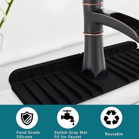 Silikon-Wasserhahnmatte/Schwammhalter/Spülbeckenschutzmatte (2-teilig)/Arbeitsplatten-Organizer/Abtropfmatte für die Küc,37 x 14 x 1,5 cm,Silikon (1/4)