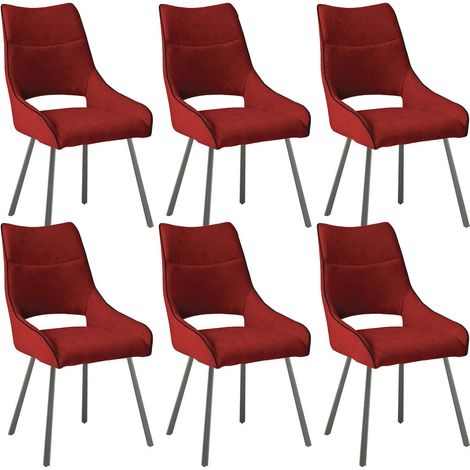 AMADO - Lot de 6 Chaises Tissu Coloris Rouge (1/3)