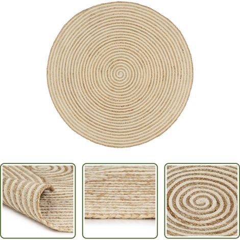 vidaXL Tapis de jute tressé -  Tapis fait à la main Jute avec design de spirale Blanc 90 cm (1/5)