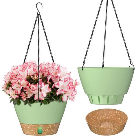 Vaso da fiori sospeso per decorazione da giardino, per interni ed esterni, set da 2, verde, 20 cm (1/5)