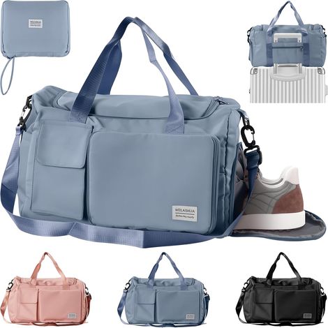 JF HOME BLISS Foldable Gym Duffel Bag, Lightweight Travel Duffel with Shoe Compartment, 36L Large Capacity (Blue) (1/5)
