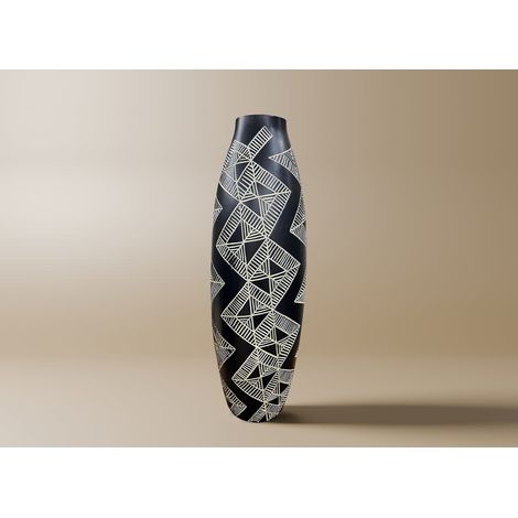 Vase ethnique en polyrésine noir et blanc H55 cm MAORI (1/2)