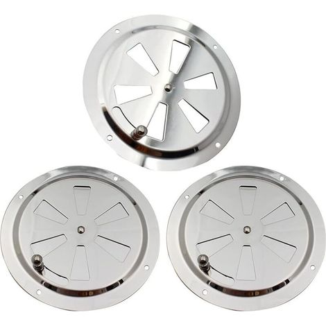 3-teiliges rundes Lüftungsgitter, Lüftungsrosette aus Edelstahl, 125-mm-Luftauslass, verstellbare Luftöffnung, lamellenförmiger Ventilator, für Raucher und Wohnmobile