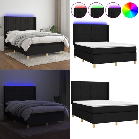 Sommier à lattes de lit matelas et LED Noir 140x190 cm Tissu - Sommier Tapissier - Lit Avec Led - Lit Design - Lit Moderne - Matelas À Ressorts Ensachés - Home & Living (1/5)