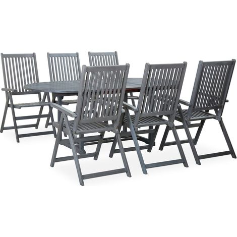 Garden Dining Set Grey Solid Acacia Wood 7 Piece Set Foldable vidaXL (1/5)