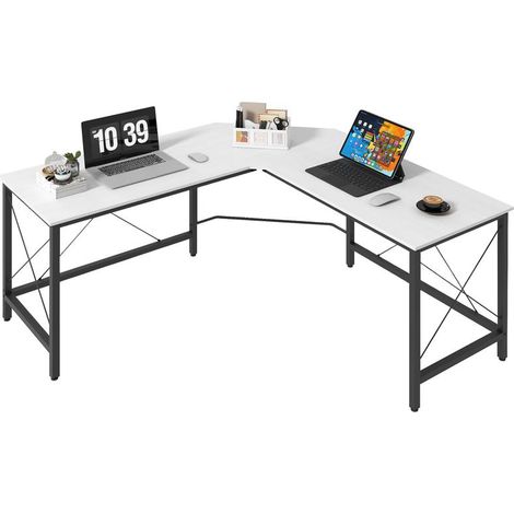 Bureau d'angle blanc en acier, capacité 70 kg, pour domicile 150x150x76 cm, espace travail optimisé design sobre