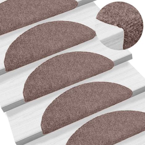 Tapis d'escalier auto-adhésif demi-lune – Lot de 15 pièces – 56 x 17 cm – Marron clair – Polypropylène antidérapant et lavable (1/5)