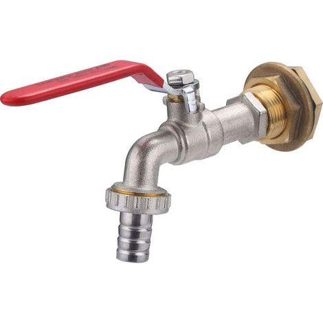 Adaptateur de cuve plastique 3/4'' – Robinet quart de tour male 1/2'' – Raccord laiton nickelé – Joint caoutchouc inclus – (1/5)