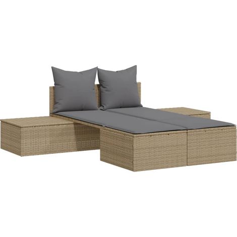 Maison Exclusive - Doppel-Sonnenliege mit Auflagen Beige Poly Rat
