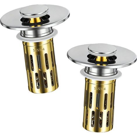 Bouchon de baignoire universel en 2 pièces, ondulé 28-32 mm, avec filtre en acier inoxydable 304, bouchon d'évier escamotable, pour baignoire, cuisine (1/5)