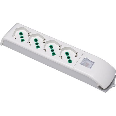 Rallonge 4 prises, norme italienne P40 (double taille) / Schuko, 2P+T, 10/16A, SANS CÂBLE, interrupteur LED, blanc, (1/5)