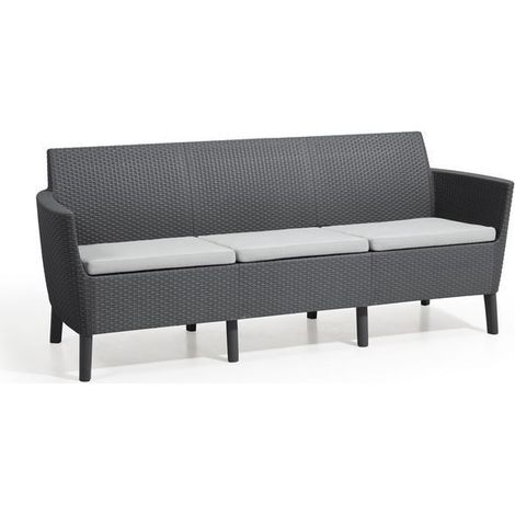 Keter – Canapé 3 places SALEMO en rotin synthétique – Couleur graphite – Coussins Panama Cool Grey inclus – Résistant aux intempéries – Design scandinave (1/6)